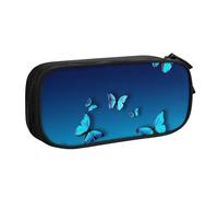 JKLQWC Beautiful Blue Butterfly Printed Pencil Case Cute Pen Pencil Box Bag Zipper Storage Organizer Box Holder for Office School Teen Girl Boy Adult,Black