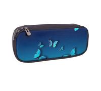 JKLQWC Beautiful Blue Butterfly Printed PU Leather Pencil Case Cute Pen Pencil Box Bag Zipper Office School Pencil Pouch Organizer for Students Teen Girls Boys Adult Gifts