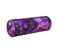 JKLQWC Beautiful Butterfly Floral Printed Cylinder Pencil Case with Gold Zipper - Lightweight Leather Organizer for School, Office, Travel, Makeup