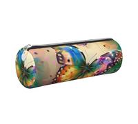 JKLQWC Beautiful Butterfly Printed Cylinder Pencil Case with Silver Zipper - Lightweight Leather Organizer for School, Office, Travel, Makeup