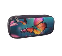 JKLQWC Beautiful Butterfly Printed PU Leather Pencil Case Cute Pen Pencil Box Bag Zipper Office School Pencil Pouch Organizer for Students Teen Girls Boys Adult