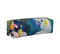 JKLQWC Beautiful Cockatoo Bird Flower Printed Leather Pencil Case with Gold Zipper - Simple and Lightweight Organizer for School, Office, Travel, Makeup