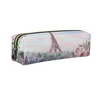 JKLQWC Beautiful Eiffel Tower Paris Printed Leather Pencil Case with Gold Zipper - Simple and Lightweight Organizer for School, Office, Travel, Makeup