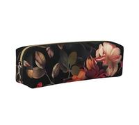 JKLQWC Beautiful Floral Printed Leather Pencil Case with Gold Zipper - Simple and Lightweight Organizer for School, Office, Travel, Makeup
