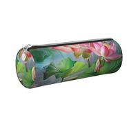 JKLQWC Beautiful Flowers and Fruits in The Water Printed Cylinder Pencil Case with Silver Zipper - Lightweight Leather Organizer for School, Office, Travel, Makeup