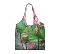 JKLQWC Beautiful Flowers and Fruits in the Water Printed Tote Bag for Women Canvas Shopping Bag Reusable Grocery Cloth Bag Shoulder Bag for Work Travel Shopping College School