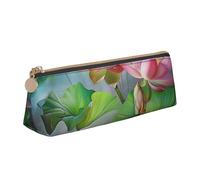 JKLQWC Beautiful Flowers and Fruits in The Water Printed Triangle Pencil Case with Zipper - Lightweight Leather Organizer for School, Office, Travel, Makeup