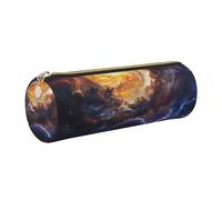 JKLQWC Beautiful Galaxy Printed Cylinder Pencil Case with Gold Zipper - Lightweight Leather Organizer for School, Office, Travel, Makeup