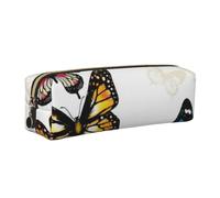 JKLQWC Beautiful Green and Yellow Butterfly Printed Leather Pencil Case with Gold Zipper - Simple and Lightweight Organizer for School, Office, Travel, Makeup