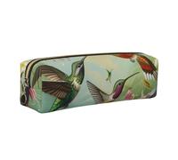 JKLQWC Beautiful Hummingbirds Printed Leather Pencil Case with Gold Zipper - Simple and Lightweight Organizer for School, Office, Travel, Makeup
