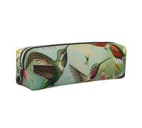 JKLQWC Beautiful Hummingbirds Printed Leather Pencil Case with Silver Zipper - Simple and Lightweight Organizer for School, Office, Travel, Makeup
