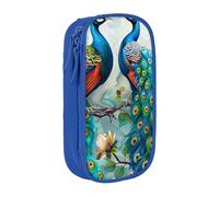 JKLQWC Beautiful Peacock Flowers Printed Pencil Case Cute Pen Pouch Large Pen Bag Portable Storage Organizer Box for Office School Teen Girl Boy Adult,Blue