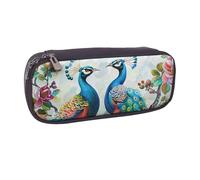 JKLQWC Beautiful Peacock Flowers Printed PU Leather Pencil Case Cute Pen Pencil Box Bag Zipper Office School Pencil Pouch Organizer for Students Teen Girls Boys Adult