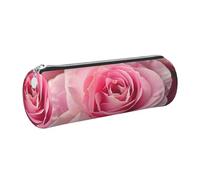 JKLQWC Beautiful Rose Printed Cylinder Pencil Case with Silver Zipper - Lightweight Leather Organizer for School, Office, Travel, Makeup