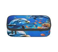 JKLQWC Beautiful Underwater World Dolphins Coral Printed Pencil Case Cute Pen Pencil Box Bag Large Capacity Compartment Zipper Pencil Pouch Organizer for Office School Travel