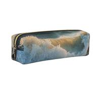JKLQWC Beautiful Waves Printed Leather Pencil Case with Gold Zipper - Simple and Lightweight Organizer for School, Office, Travel, Makeup