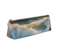 JKLQWC Beautiful Waves Printed Triangle Pencil Case with Zipper - Lightweight Leather Organizer for School, Office, Travel, Makeup