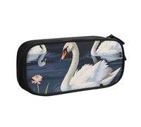 JKLQWC Beautiful White Swans on The Lake Printed Pencil Case Cute Pen Pencil Box Bag Zipper Storage Organizer Box Holder for Office School Teen Girl Boy Adult,Black