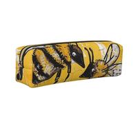 JKLQWC Bee Love Honey Printed Leather Pencil Case with Gold Zipper - Simple and Lightweight Organizer for School, Office, Travel, Makeup
