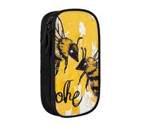 JKLQWC Bee Love Honey Printed Pencil Case Cute Pen Pouch Large Pen Bag Portable Storage Organizer Box for Office School Teen Girl Boy Adult,Black