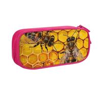 JKLQWC Bee On Honeycomb Printed Pencil Case Cute Pen Pencil Box Bag Zipper Storage Organizer Box Holder for Office School Teen Girl Boy Adult,Pink