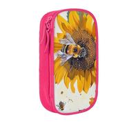JKLQWC Bee on Sunflower Printed Pencil Case Cute Pen Pouch Large Pen Bag Portable Storage Organizer Box for Office School Teen Girl Boy Adult,Pink