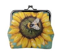 JKLQWC bee & Sunflowers Printed Coin Purse for Women Cute PU Leather Coin Wallet Mini Coin Purse Pouch with Kiss-Lock