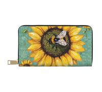 JKLQWC bee & Sunflowers Printed Long Wallet for Women Men Cute Coin Purse with Card Holder