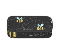 JKLQWC Bees and Stripe Printed Pencil Case Cute Pen Pencil Box Bag Large Capacity Compartment Zipper Pencil Pouch Organizer for Office School Travel