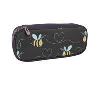 JKLQWC Bees and Stripe Printed PU Leather Pencil Case Cute Pen Pencil Box Bag Zipper Office School Pencil Pouch Organizer for Students Teen Girls Boys Adult Gifts