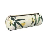 JKLQWC Birds Landed on Branches Printed Cylinder Pencil Case with Gold Zipper - Lightweight Leather Organizer for School, Office, Travel, Makeup