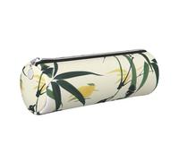 JKLQWC Birds Landed on Branches Printed Cylinder Pencil Case with Silver Zipper - Lightweight Leather Organizer for School, Office, Travel, Makeup