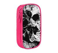 JKLQWC Black and White Human Skull Printed Pencil Case Cute Pen Pouch Large Pen Bag Portable Storage Organizer Box for Office School Teen Girl Boy Adult,Pink