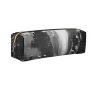 JKLQWC Black and White New York Printed Leather Pencil Case with Gold Zipper - Simple and Lightweight Organizer for School, Office, Travel, Makeup