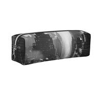 JKLQWC Black and White New York Printed Leather Pencil Case with Silver Zipper - Simple and Lightweight Organizer for School, Office, Travel, Makeup