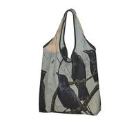 JKLQWC Black Crow Birds Printed Foldable Shopping Bag 1 PCS, Reusable Grocery Tote Bags for Daily Shopping and Travel