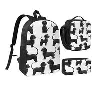 JKLQWC Black Dogs Dachshund Dog Print Backpack Set 3-Piece, 17-Inch School Bag with Insulated Lunch Bag & Pencil Case for Students Teens Girls Boys