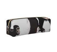 JKLQWC Black Gibbon Monkey Printed Leather Pencil Case with Gold Zipper - Simple and Lightweight Organizer for School, Office, Travel, Makeup