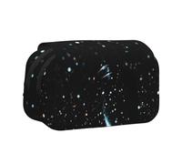 JKLQWC Black Glitter Prints Pencil Case for Kids Men Women, Two Layers Large Capacity Pencil Pouch Makeup Bag Organizer for Office School Travel