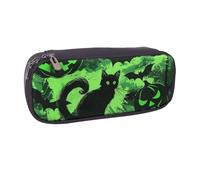 JKLQWC Black Green Ghost Horror Halloween Bat Printed PU Leather Pencil Case Cute Pen Pencil Box Bag Zipper Office School Pencil Pouch Organizer for Students Teen Girls Boys Adult