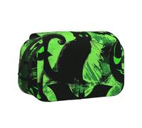 JKLQWC Black Green Ghost Horror Halloween Bat Prints Pencil Case for Kids Men Women, Two Layers Large Capacity Pencil Pouch Makeup Bag Organizer for Office School Travel