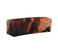 JKLQWC Black Horses Red Glowing Clouds Printed Leather Pencil Case with Gold Zipper - Simple and Lightweight Organizer for School, Office, Travel, Makeup