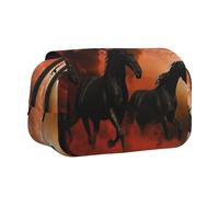 JKLQWC Black Horses Red Glowing Clouds Prints Pencil Case for Kids Men Women, Two Layers Large Capacity Pencil Pouch Makeup Bag Organizer for Office School Travel