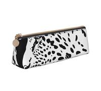 JKLQWC Black Leopard Print Printed Triangle Pencil Case with Zipper - Lightweight Leather Organizer for School, Office, Travel, Makeup