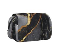 JKLQWC Black Marble Texture Gold Prints Pencil Case for Kids Men Women, Two Layers Large Capacity Pencil Pouch Makeup Bag Organizer for Office School Travel