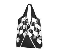JKLQWC Black White Formula Checkered Flags Pattern Printed Foldable Shopping Bag 1 PCS, Reusable Grocery Tote Bags for Daily Shopping and Travel