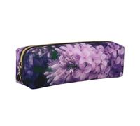 JKLQWC Blooming Purple Flowers Printed Leather Pencil Case with Gold Zipper - Simple and Lightweight Organizer for School, Office, Travel, Makeup