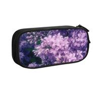 JKLQWC Blooming Purple Flowers Printed Pencil Case Cute Pen Pencil Box Bag Zipper Storage Organizer Box Holder for Office School Teen Girl Boy Adult,Black