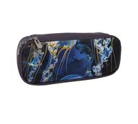 JKLQWC Blue and Gold Jellyfish Printed PU Leather Pencil Case Cute Pen Pencil Box Bag Zipper Office School Pencil Pouch Organizer for Students Teen Girls Boys Adult