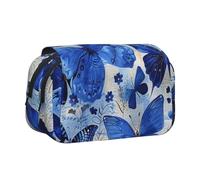 JKLQWC Blue Butterflies Prints Pencil Case for Kids Men Women, Two Layers Large Capacity Pencil Pouch Makeup Bag Organizer for Office School Travel